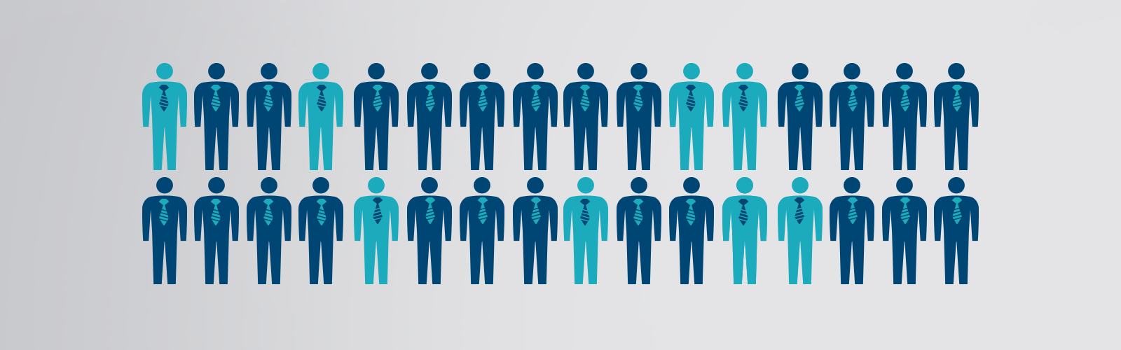 Illustrated icon showing 8 out of 32 men in a lighter shade of blue Illustrated icon showing 8 out of 32 men in a lighter shade of blue